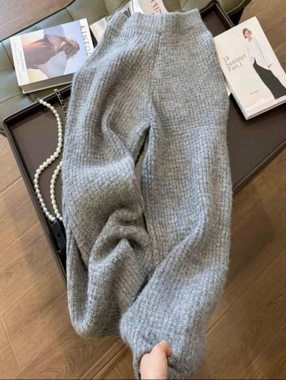 Comfortable Women's Knitted Ribbed Loose Sweater Pants, Thickened And Warm